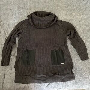 Michael Kors cowl neck charcoal gray sweater with leather pockets - size L